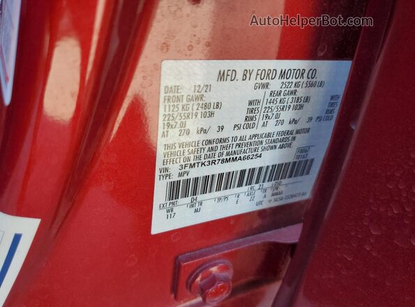 3FMTK3R78MMA66254 2021 FORD MUSTANG MACH-E PREMI Red 