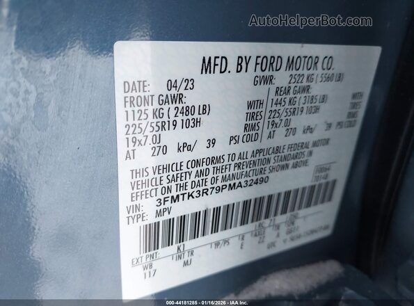 3FMTK3R79PMA32490 2023 FORD MUSTANG MACH-E PREMI Blue Widok komory silnika