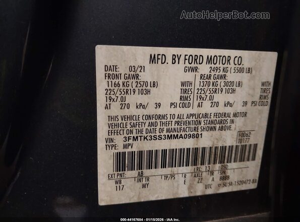 3FMTK3SS3MMA09801 2021 FORD MUSTANG MACH-E PREMI Light Blue Widok komory silnika