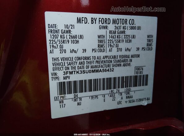 3FMTK3SU0MMA56432 2021 FORD MUSTANG MACH-E PREMI Red 