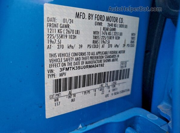 3FMTK3SU0RMA04192 2024 FORD MUSTANG MACH-E PREMI Синий 