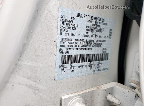 3FMTK3SU0RMA38780 2024 FORD MUSTANG MACH-E PREMI White 