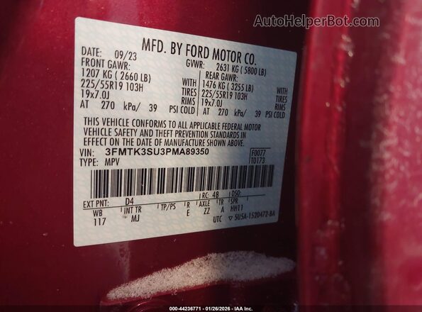 3FMTK3SU3PMA89350 2023 FORD MUSTANG MACH-E PREMI Red Vista del compartimento del motor
