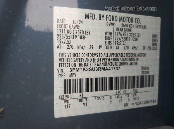 3FMTK3SU3RMA41737 2024 FORD MUSTANG MACH-E PREMI Blue 