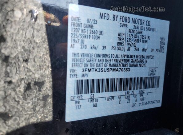 3FMTK3SU5PMA70363 2023 FORD MUSTANG MACH-E PREMI Black VIN კოდის სტიკერის ხედი