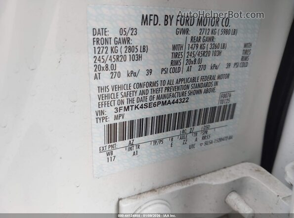 3FMTK4SE6PMA44322 2023 FORD MUSTANG MACH-E White 