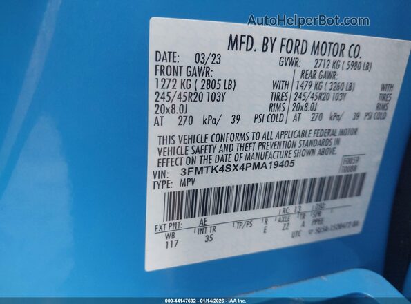 3FMTK4SX4PMA19405 2023 FORD MUSTANG MACH-E Light Blue Շարժիչի բաժամունքի տեսք