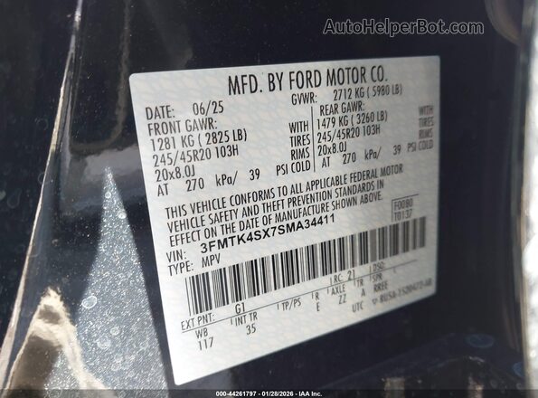 3FMTK4SX7SMA34411 2025 FORD MUSTANG MACH-E Black Вид підкапотного простору