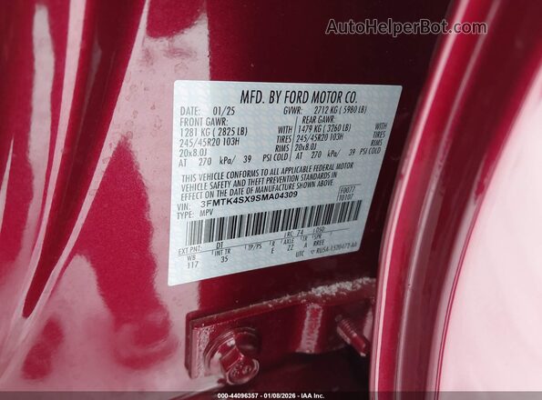 3FMTK4SX9SMA04309 2025 FORD MUSTANG MACH-E Burgundy Vista del compartimento del motor