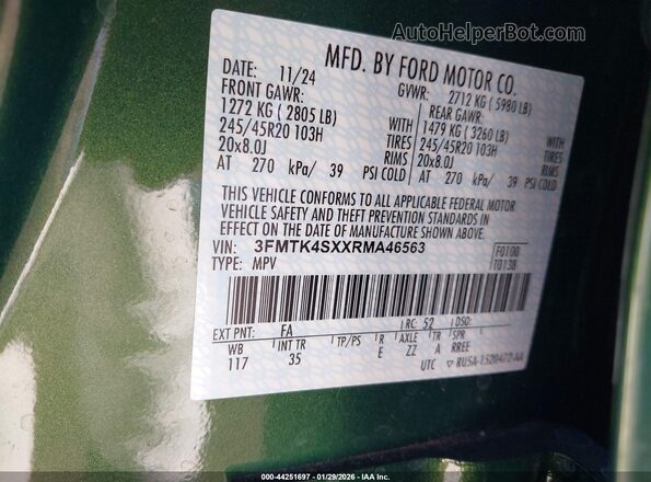 3FMTK4SXXRMA46563 2024 FORD MUSTANG MACH-E Green Շարժիչի բաժամունքի տեսք