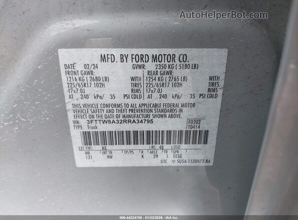 3FTTW8A32RRA34795 2024 FORD MAVERICK Gray Vista del compartimento del motor