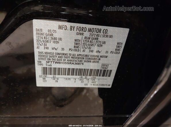 3FTTW8H35SRA36875 2025 FORD MAVERICK Черный 