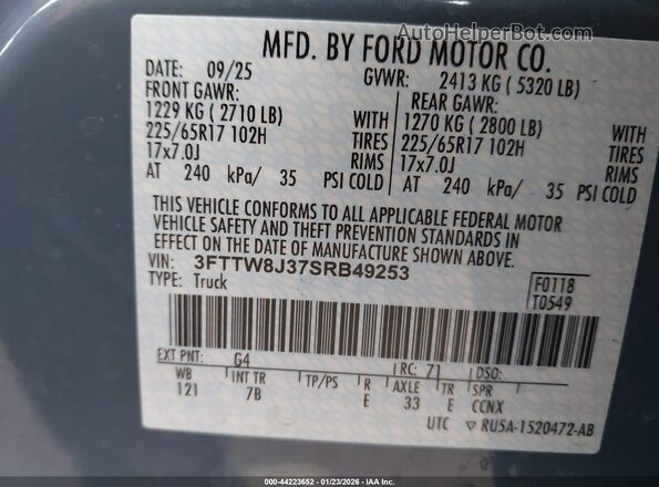 3FTTW8J37SRB49253 2025 FORD MAVERICK Blue Vista del compartimento del motor