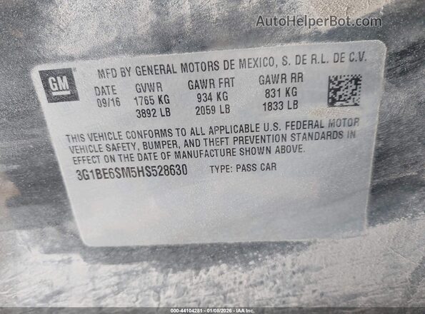 3G1BE6SM5HS528630 2017 CHEVROLET CRUZE Black Widok komory silnika