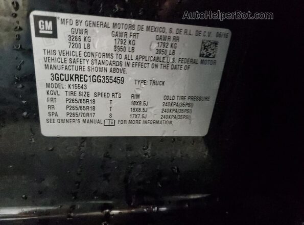 3GCUKREC1GG355459 2016 CHEVROLET 1500 Black Widok naklejki z numerem VIN