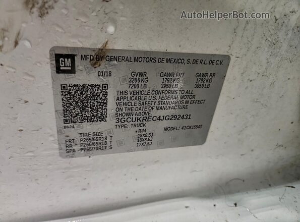 3GCUKREC4JG292431 2018 CHEVROLET SILVERADO White Widok naklejki z numerem VIN