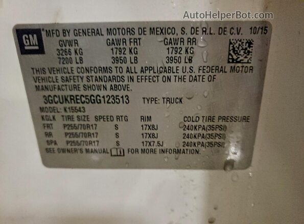 3GCUKREC5GG123513 2016 CHEVROLET 1500 White Widok komory silnika