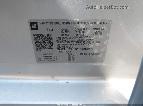 3GCUKSEC2JG394897 2018 CHEVROLET SILVERADO Серебряный Вид подкапотного пространства