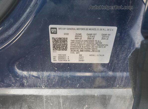 3GKALMEV0NL281111 2022 GMC TERRAIN Blue Вид наклейки з VIN-кодом