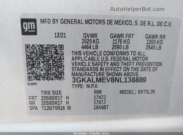 3GKALMEV8NL138889 2022 GMC TERRAIN Gray Շարժիչի բաժամունքի տեսք