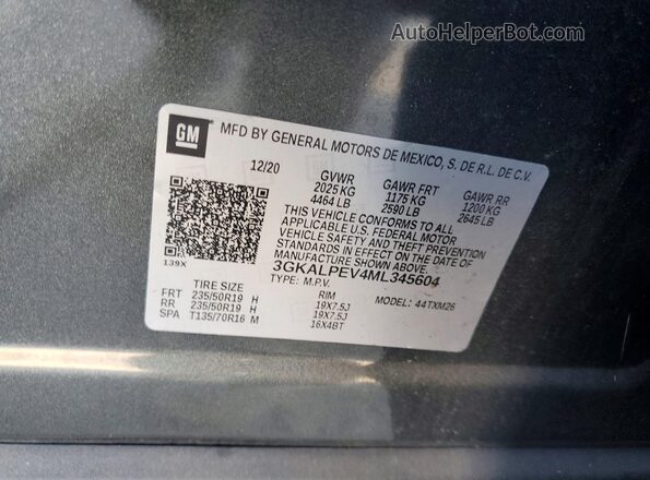 3GKALPEV4ML345604 2021 GMC TERRAIN Gray Панорамний вид салону 360°