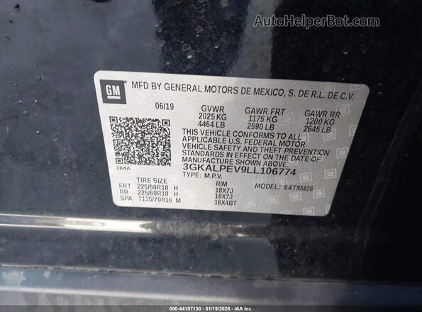 3GKALPEV9LL106774 2020 GMC TERRAIN Black Widok komory silnika