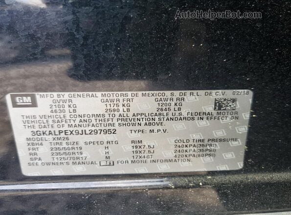 3GKALPEX9JL297952 2018 GMC TERRAIN Black VIN կոդի պիտակի տեսք