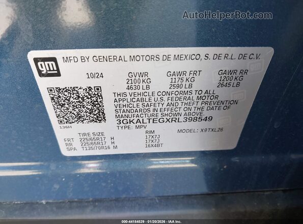 3GKALTEGXRL398549 2024 GMC TERRAIN Blue Вид підкапотного простору
