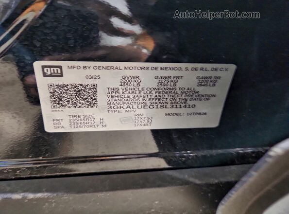 3GKALUEG1SL311410 2025 GMC TERRAIN Black Вид наклейки з VIN-кодом