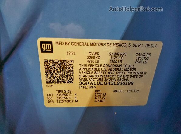 3GKALUEG4SL236198 2025 GMC TERRAIN Синий Вид наклейки с VIN-кодом