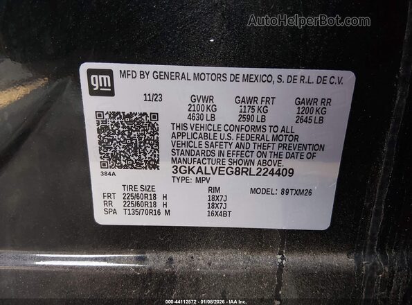 3GKALVEG8RL224409 2024 GMC TERRAIN Black Շարժիչի բաժամունքի տեսք