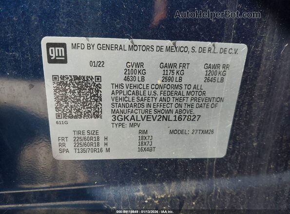 3GKALVEV2NL167827 2022 GMC TERRAIN Blue Widok komory silnika