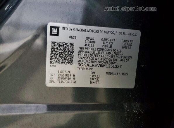 3GKALVEV6ML351327 2021 GMC TERRAIN Gray 