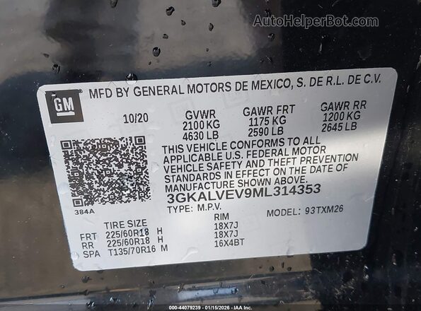 3GKALVEV9ML314353 2021 GMC TERRAIN Black 