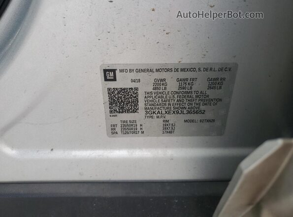 3GKALXEX9JL365652 2018 GMC TERRAIN Silver VIN կոդի պիտակի տեսք