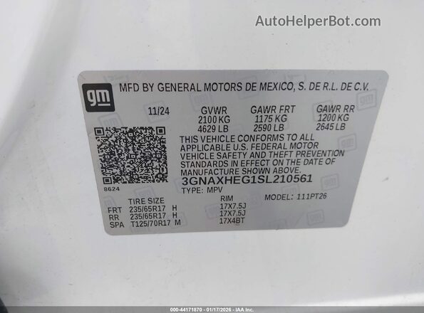 3GNAXHEG1SL210561 2025 CHEVROLET EQUINOX White Շարժիչի բաժամունքի տեսք