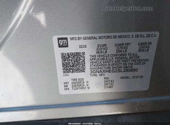 3GNAXHEG2SL285690 2025 CHEVROLET EQUINOX Gray Engine compartment view