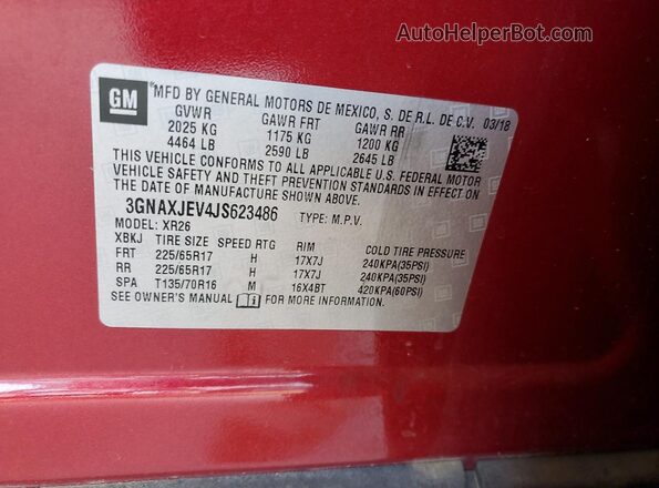 3GNAXJEV4JS623486 2018 CHEVROLET EQUINOX Красный Вид подкапотного пространства