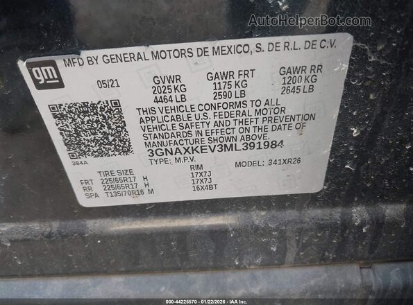 3GNAXKEV3ML391984 2021 CHEVROLET EQUINOX Черный Вид подкапотного пространства