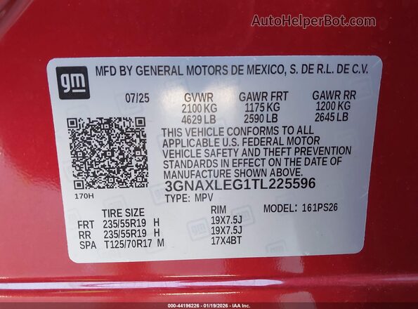 3GNAXLEG1TL225596 2026 CHEVROLET EQUINOX Burgundy Вид підкапотного простору
