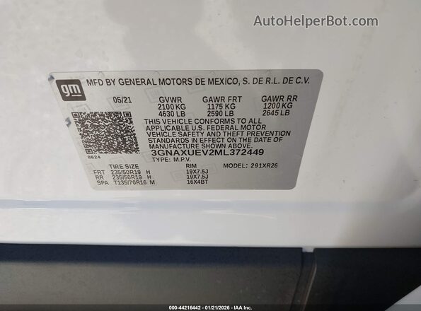 3GNAXUEV2ML372449 2021 CHEVROLET EQUINOX Белый Вид подкапотного пространства