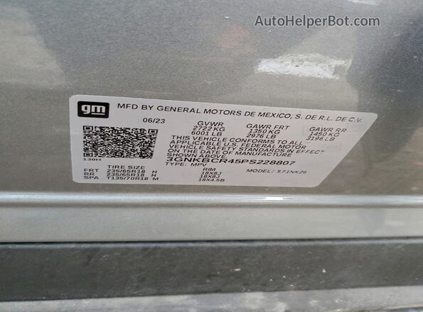 3GNKBCR45PS228807 2023 CHEVROLET BLAZER Gray VIN sticker view
