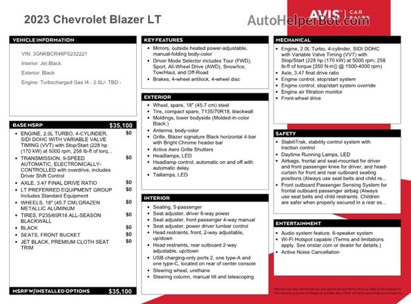 3GNKBCR46PS232221 2023 CHEVROLET BLAZER Black Widok naklejki z numerem VIN