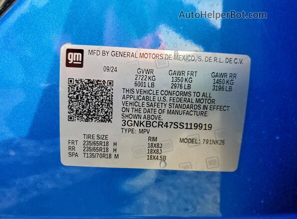 3GNKBCR47SS119919 2025 CHEVROLET BLAZER Blue Vista interior de 360 grados