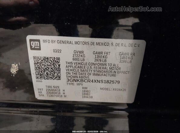 3GNKBCR4XNS182579 2022 CHEVROLET BLAZER Black Widok komory silnika