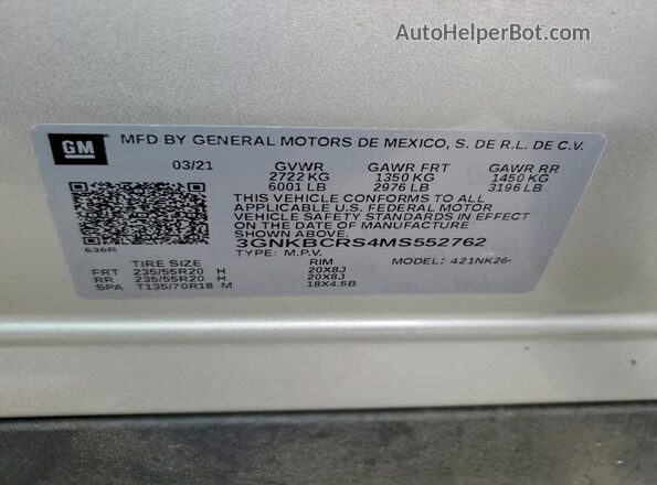 3GNKBCRS4MS552762 2021 CHEVROLET BLAZER Silver 