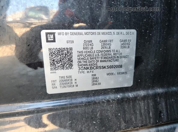3GNKBCRS5KS692008 2019 CHEVROLET BLAZER Черный Вид наклейки с VIN-кодом