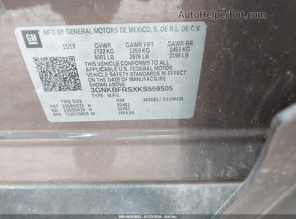 3GNKBFRSXKS559505 2019 CHEVROLET BLAZER Brown Вид підкапотного простору