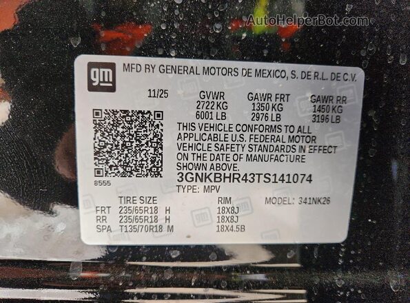 3GNKBHR43TS141074 2026 CHEVROLET BLAZER Черный Панорамный вид салона 360°