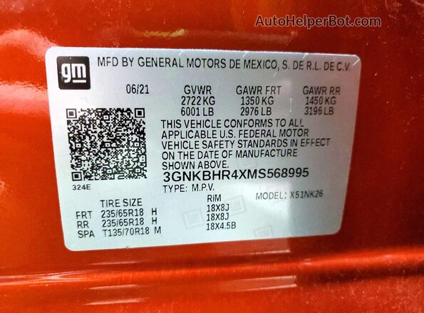 3GNKBHR4XMS568995 2021 CHEVROLET BLAZER Orange სალონის 360-გრადუსიანი ხედი